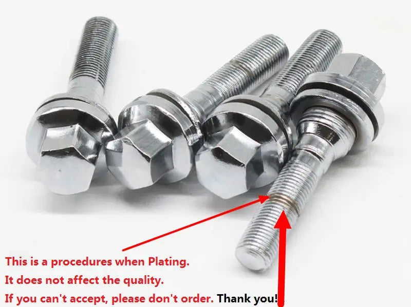 4pcs M12x1.25 wheel lug bolts flat seat washer silver, extra long thread 35-45mm for Peugeot 206 307 308 407 408