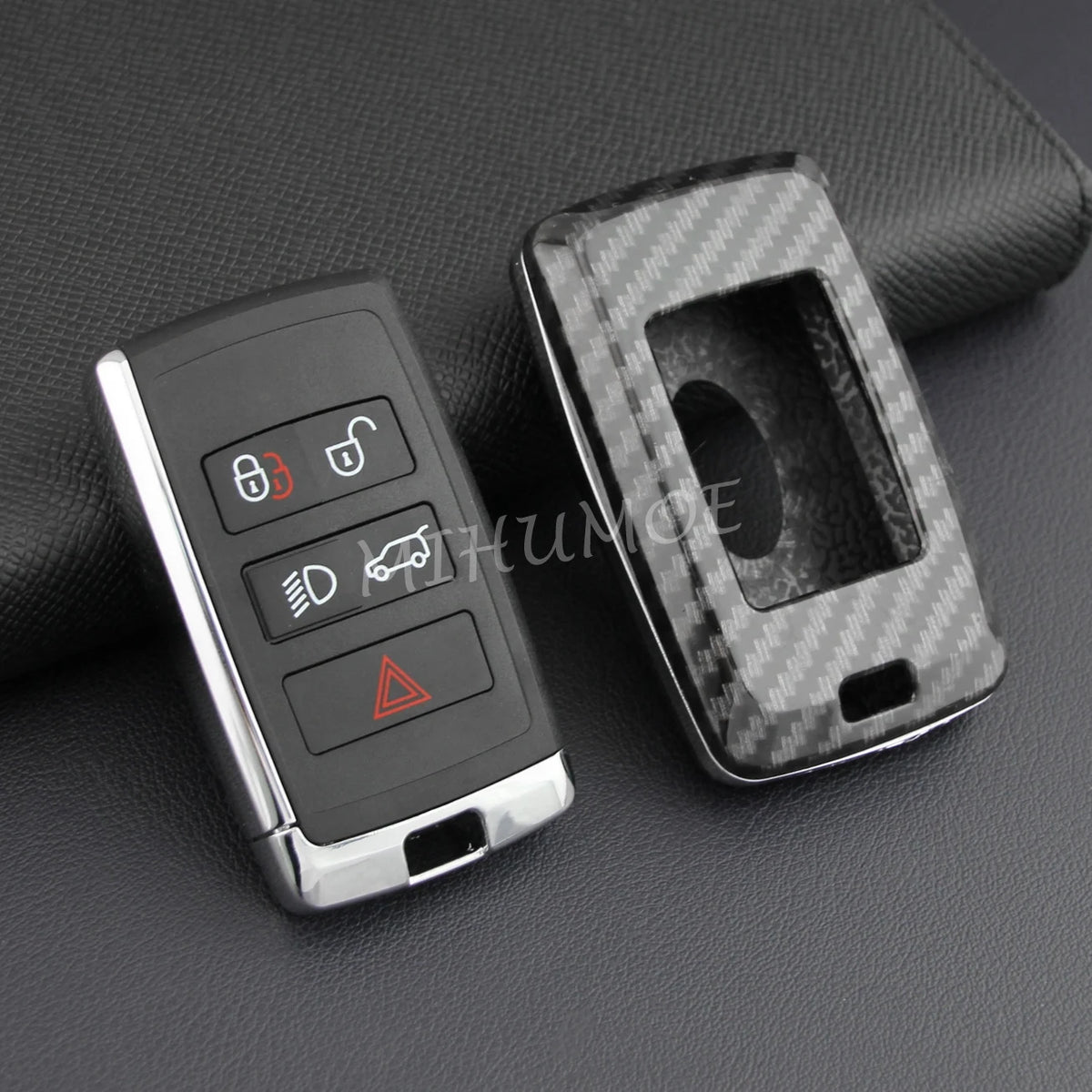 Carbon Fiber Car Key Fob Cover Chain Case For Land Range Rover Sport Evoque Defender 90 110 130 Discovery Velar Jaguar XF F-PACE