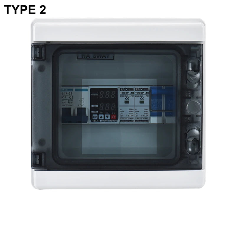 AC Combiner Box 230V 10A~63Amp Circuit Breaker SPD Household/Solar Overvoltage/Undervoltage/Short Circuit/Lightning Protector