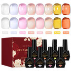Jelly Gel Nail Polish Set 8pcs x 10ml Semi-Transparent Red Purple UV/LED Soak Off