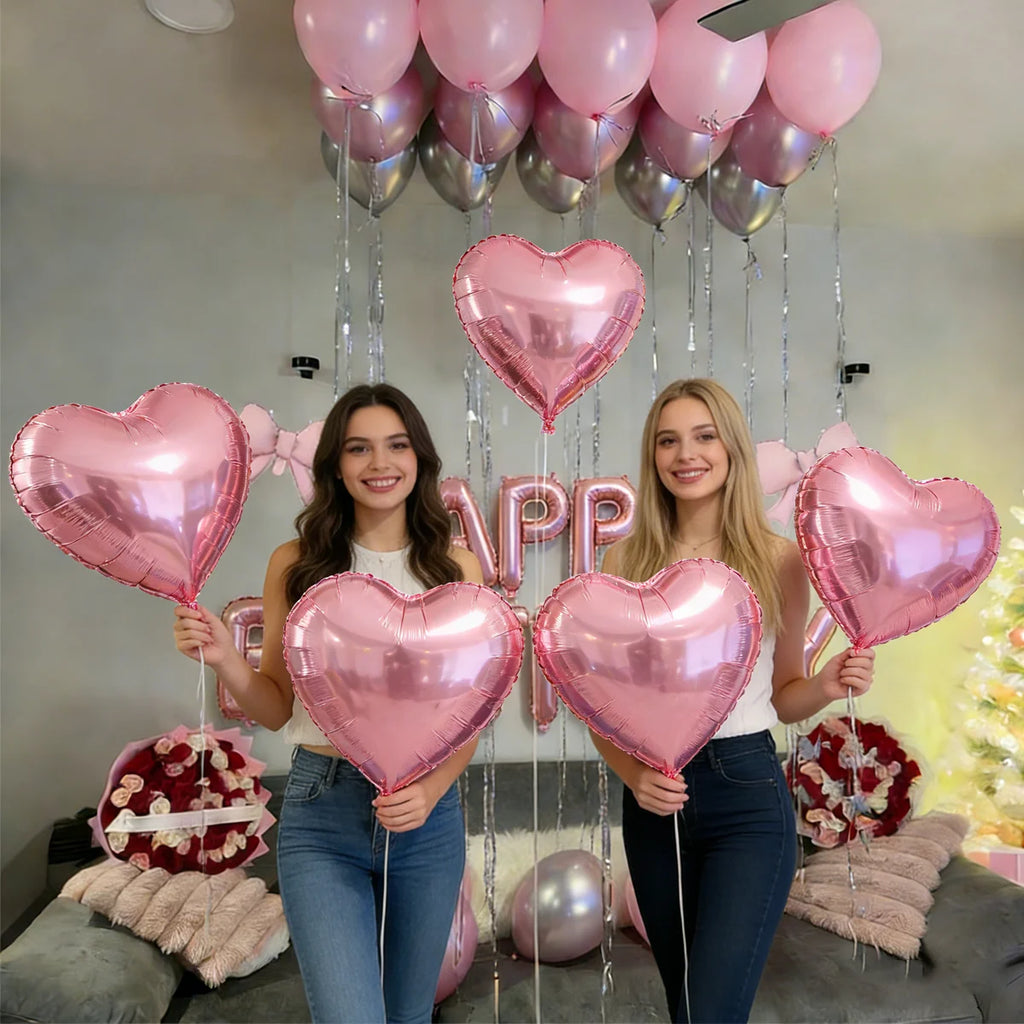 Pink Birthday Balloon Set with Bow Aluminum Film Balloon for Birthday Party Balloon Atmosphere Decoration Photo Props