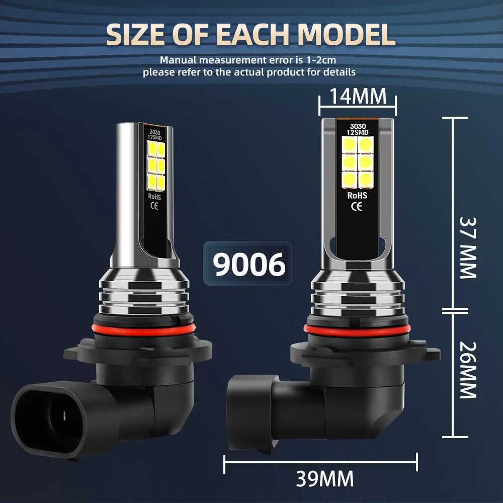 9006 HB4 LED Fog Light Bulbs 6000K Cold White, 2pc, for Dodge Ram 1500 2500 3500 2009-2018