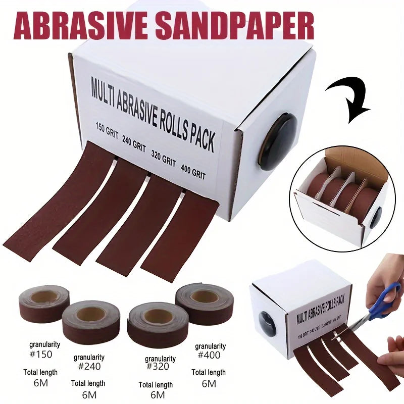 Diamond cloth rolls, 80/150/240/320/400/600 grit sandpaper rolls Metal emery cloth with dispenser, alumina sandpaper