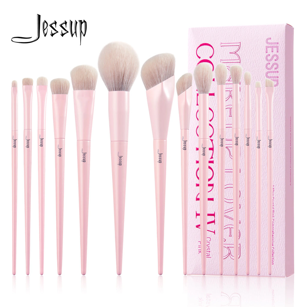 Jessup Makeup Brush Set 14pcs Pink Vegan Brushes for Foundation Blush Eyeshadow Powder