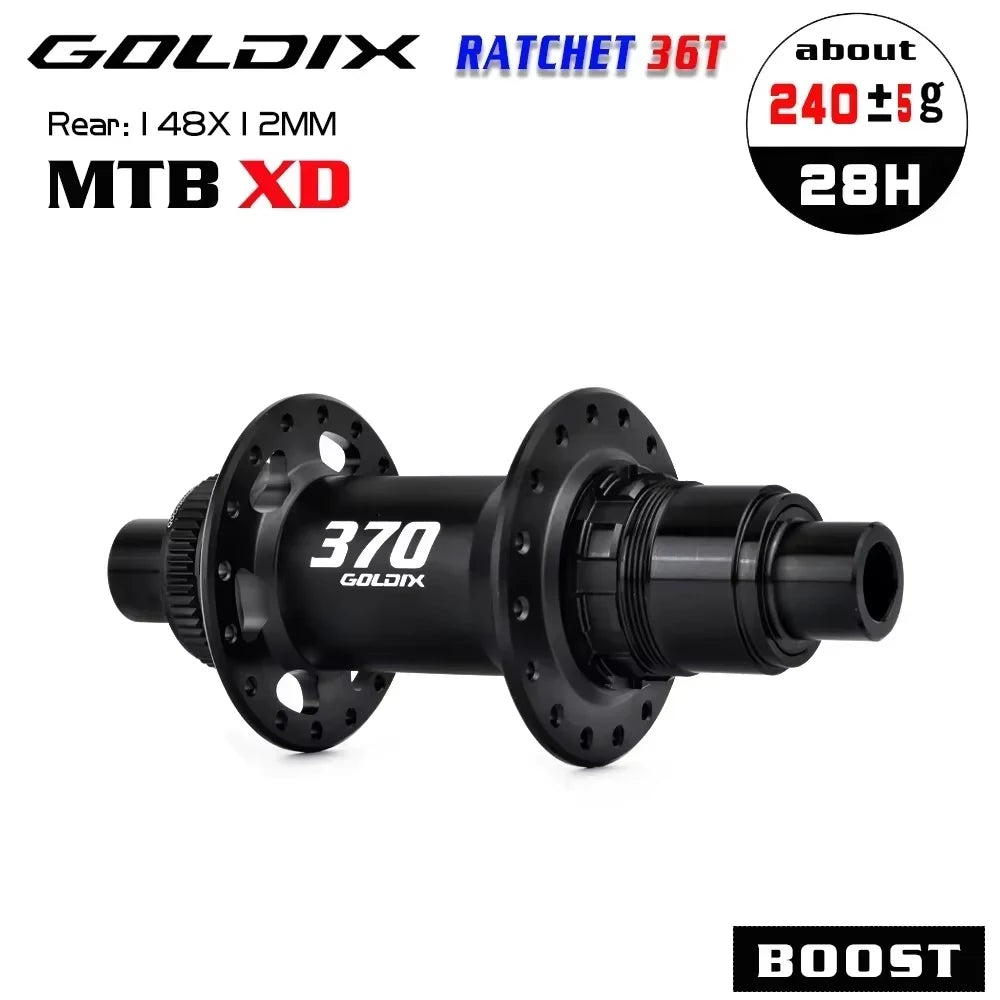 GOLDIX M370 36T Ratchet Bicycle Hubs 28 Hole J-Bend Spoke Center Lock Disc Brake Mountain Bike Hub HG/XD/MS 4pcs Seal Bearing