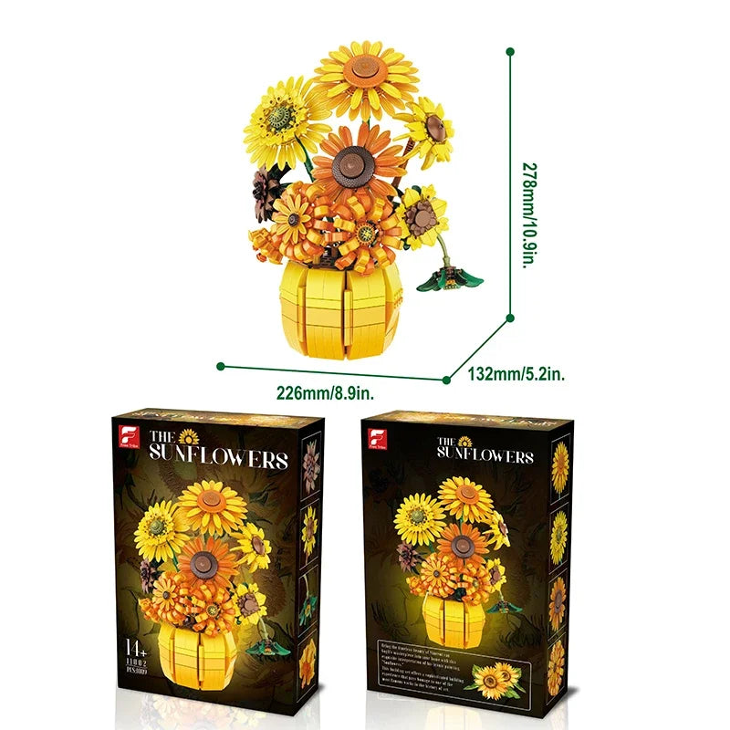 1009PCS Sunflower Building Blocks Flower Bouquet Vase Model Bricks Set Idea Home Decoration Kids Educational Toys Holiday Gifts