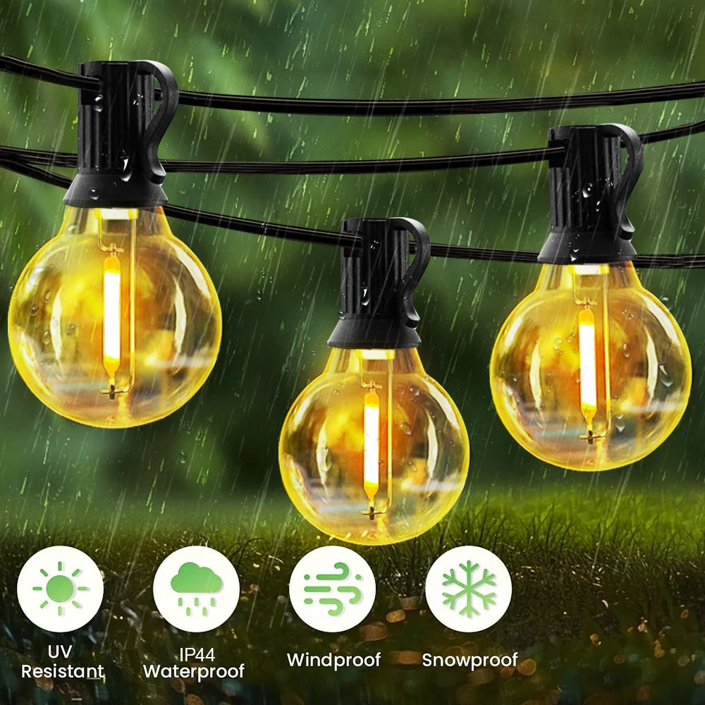 Solar G40 outdoor string lights with remote, shatterproof globe bulbs, IP65 waterproof, 10m 15 bulbs