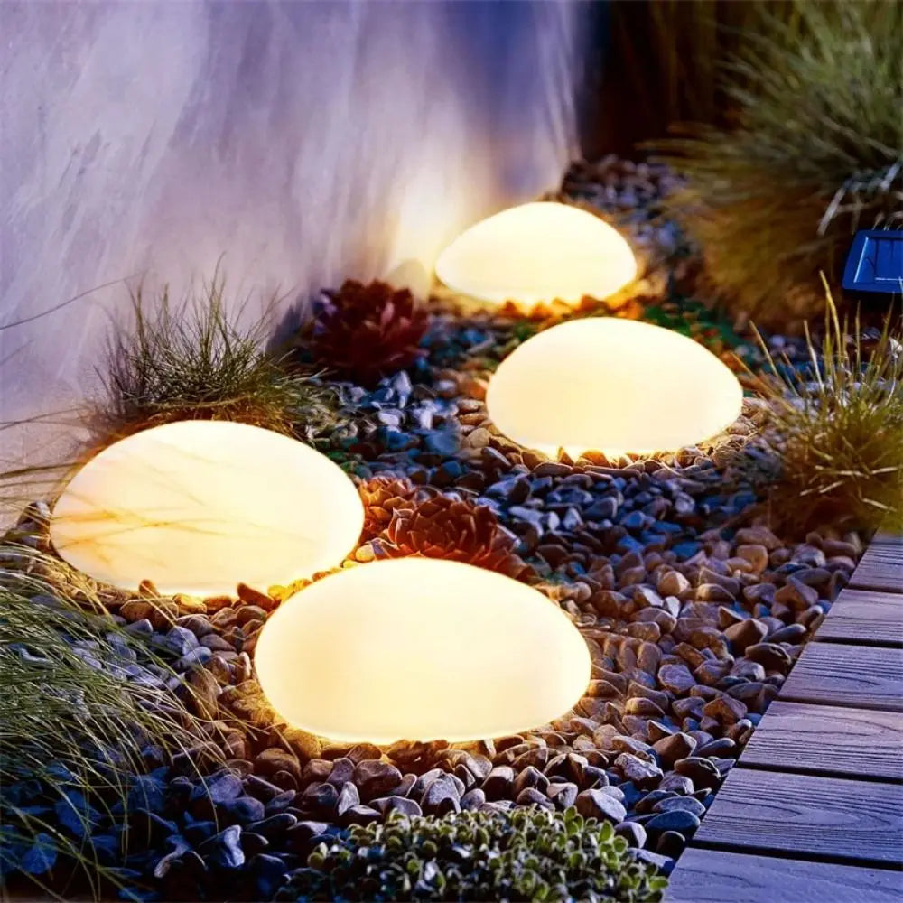 Solar stone ground light outdoor waterproof ABS garden pathway lamp, warm/white, 1pc/2pcs