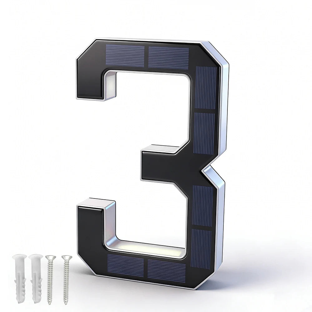 12CM Solar Lighted House Number Outside Light-up LED Address Number Waterproof House Number Light Address Sign Home Decor