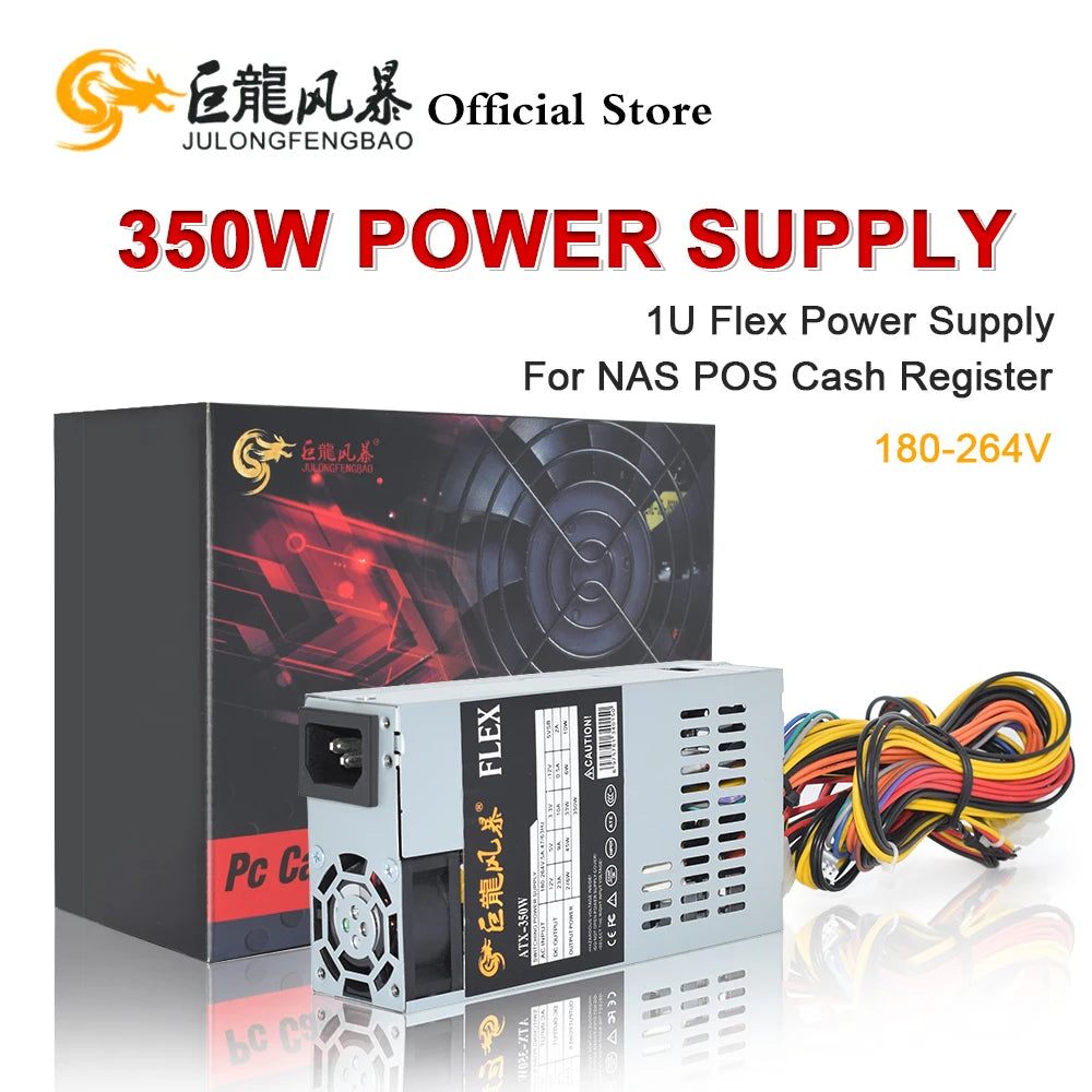 JULONGFENGBAO New ATX 350W PSU For NAS POS Cash Register Machine 180-264V 24Pin For Mini ITX Case Small 1U Flex PC Power Supply
