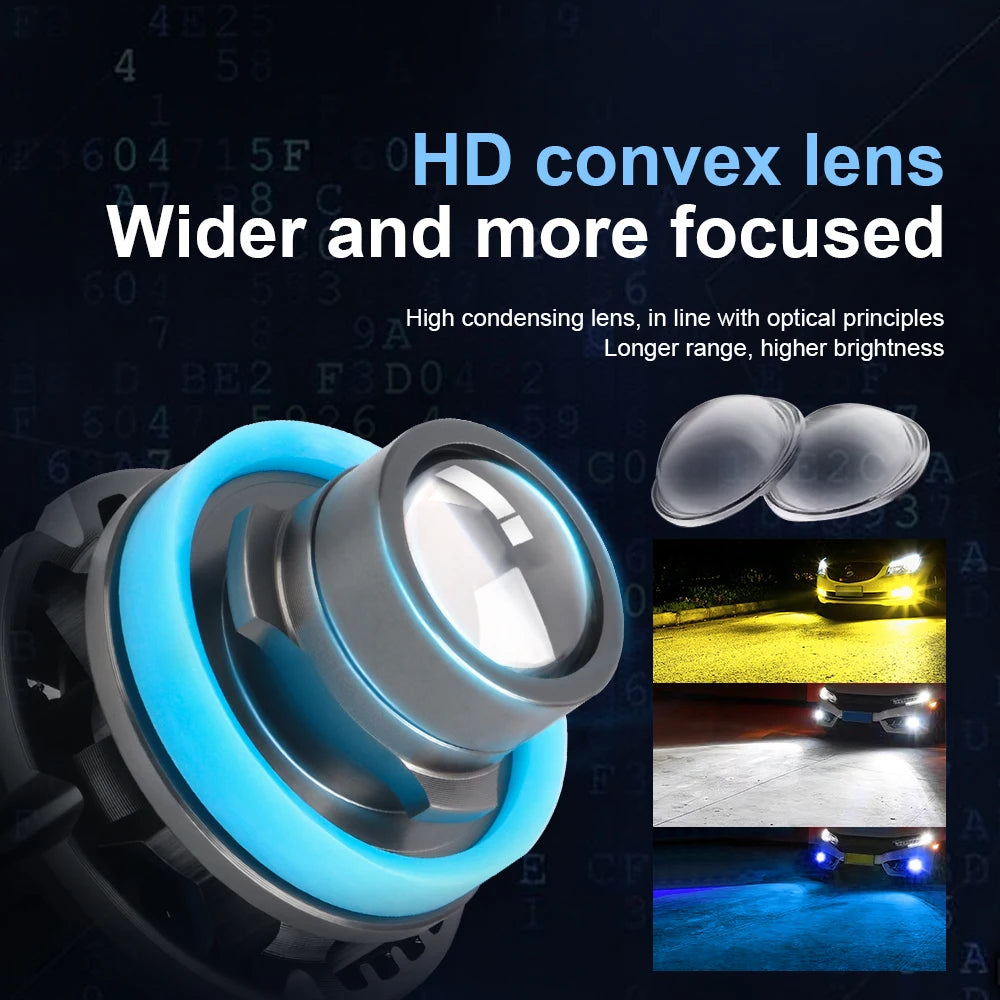 2pcs 12V LED fog light bulbs with projector lens, H11/H8/H7/9006 HB4, colors