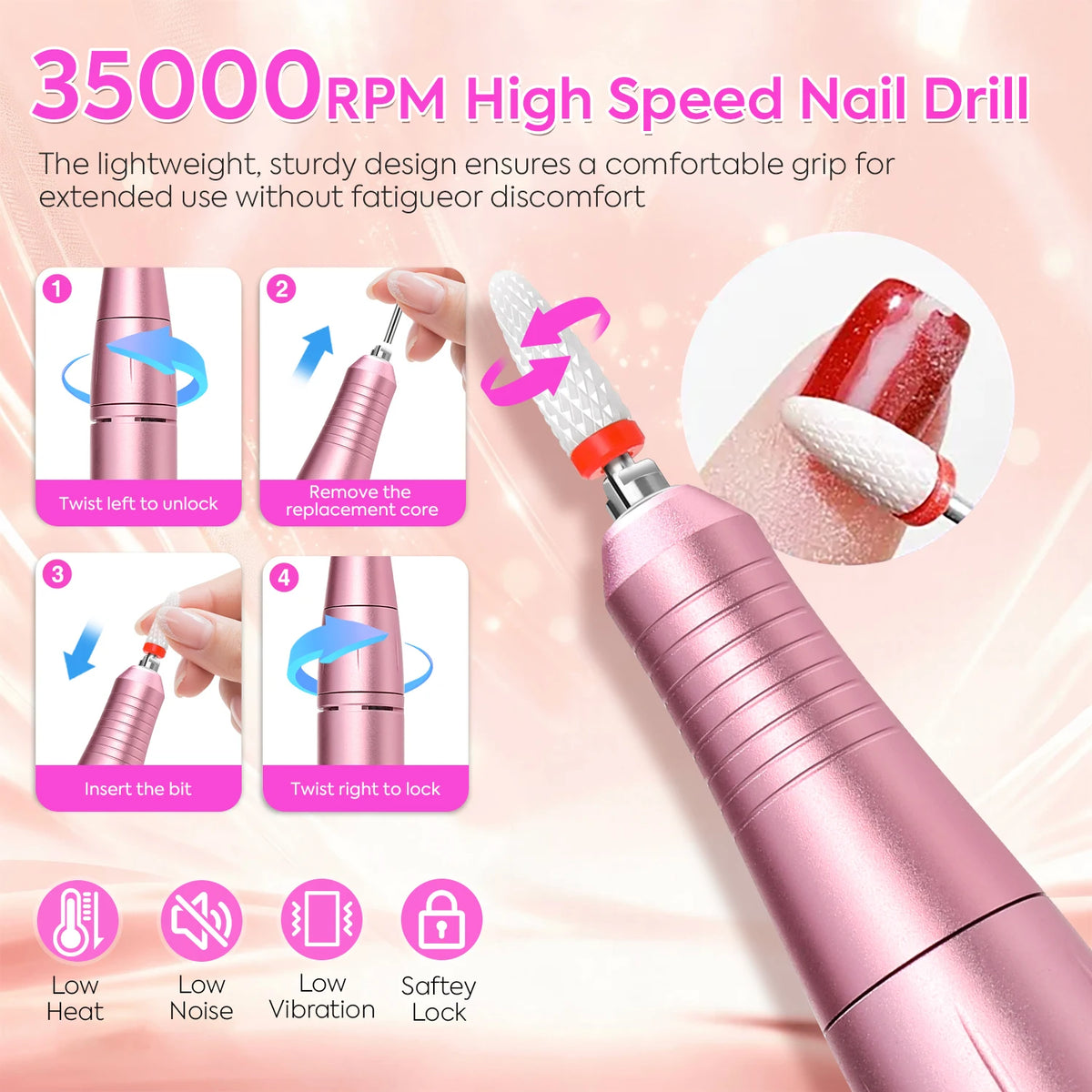 35000RPM Rechargeable Portable Nail Drill Machine With Low Noise Nails Sander For Acrylic Gel Polish Professional Nail Tool