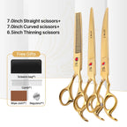 Fenice New design colorful 7.0 inch pet grooming scissors set straight thinning curved scissors
