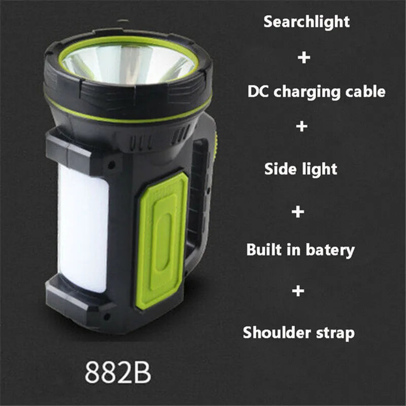 Rechargeable LED searchlight flashlight hand lamp, 2 light modes, waterproof, 1pc