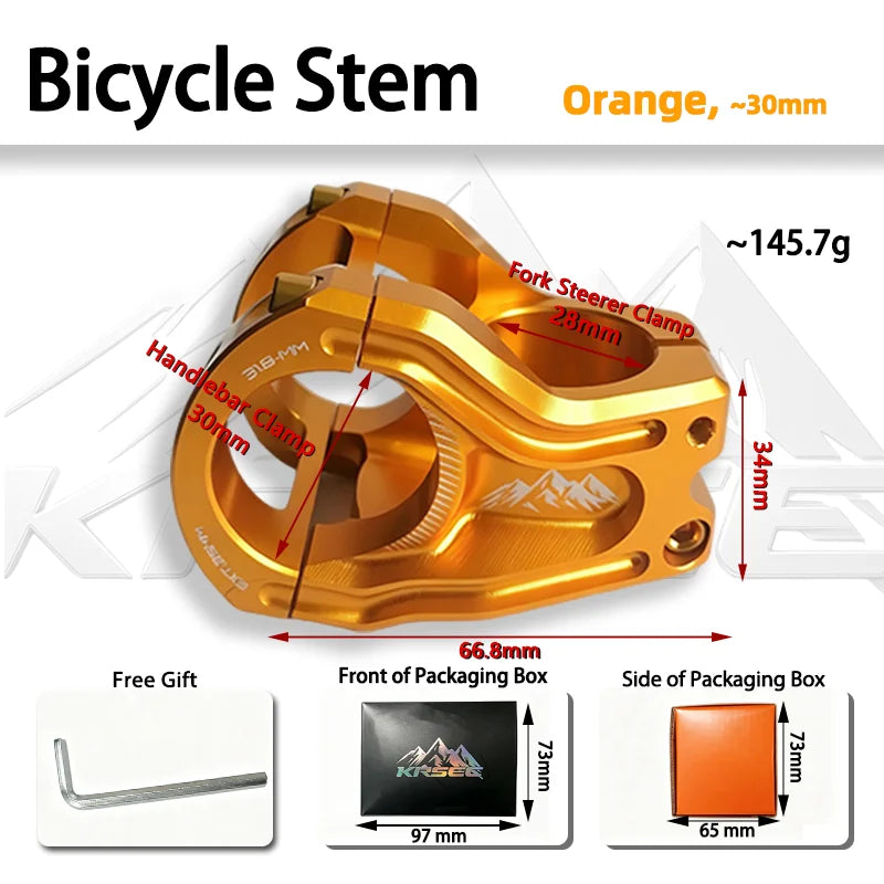 MTB Bike Handlebar Stem 31.8mm Clamp Aluminum Alloy Short Stem, Black/Silver/Orange