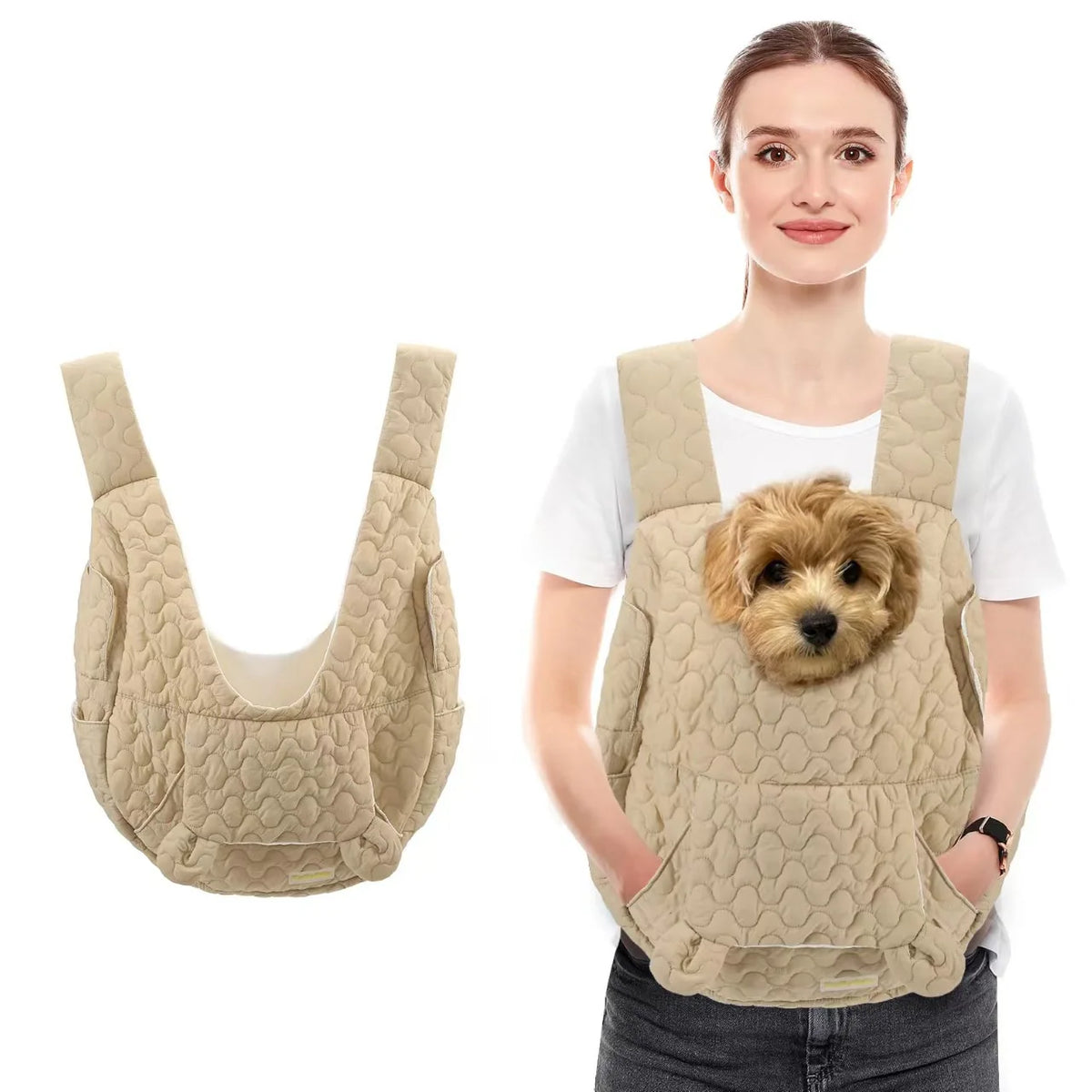 Pet Carrier Backpack Chest Bag, waterproof wind resistant, extra large, Beige/Blue