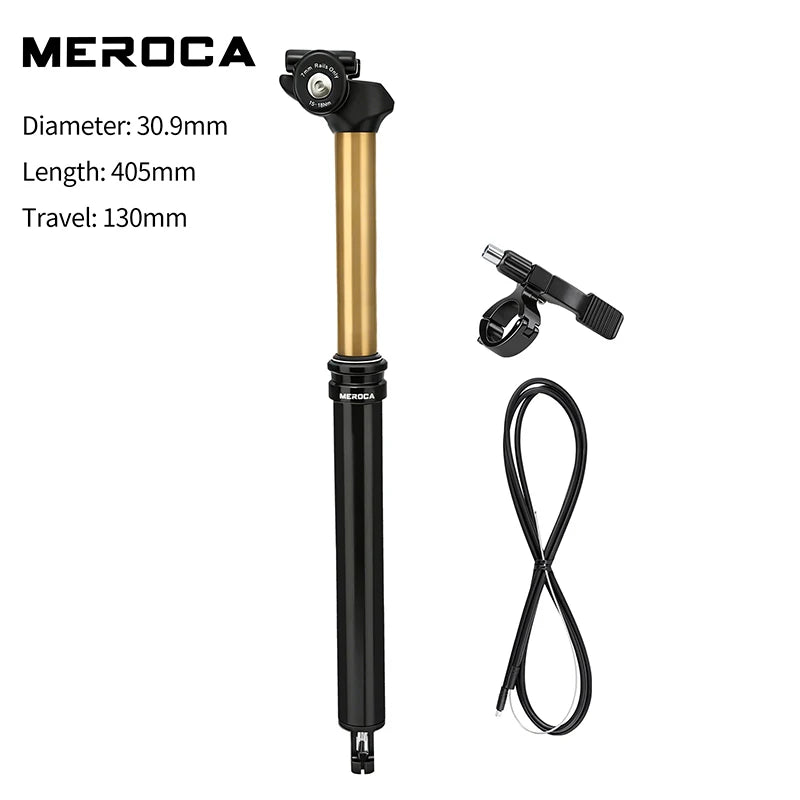 MEROCA Wire-Controlled Dropper Seatpost 405mm, 27.2/30.9/31.6mm, Black Gold Aluminum