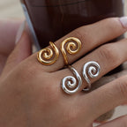 Vintage Metal Irregular Smooth Spiral Ring Set Women's 18k Gold Plated for Everyday Wear, Vacation Travel