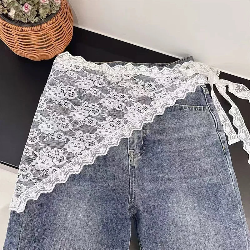2 in 1 Triangle Short Skirt Half Skirt Butt Curtain Skirt Lace Trim Apron Soft Lace Stacked Ins Style Korean Women Headscarf