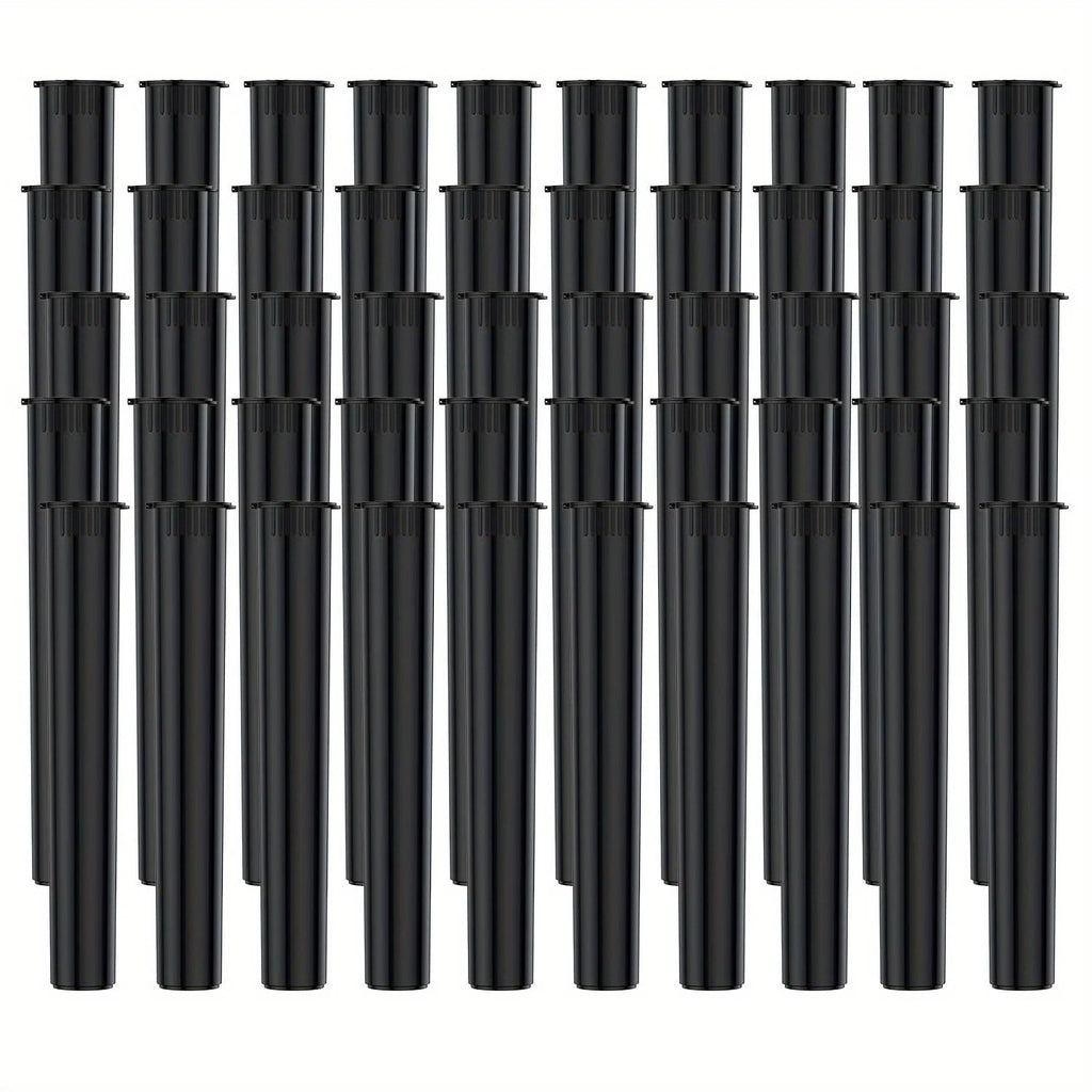 50 Pack Black King-Size Plastic Tube with Squeeze Pop Top Caps Child Resistant Storage Tube Holder Waterproof