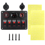 5 sets of rocker switch panels, 12-24V, with dual USB socket 4.2A+voltmeter LED light and cigarette lighter.