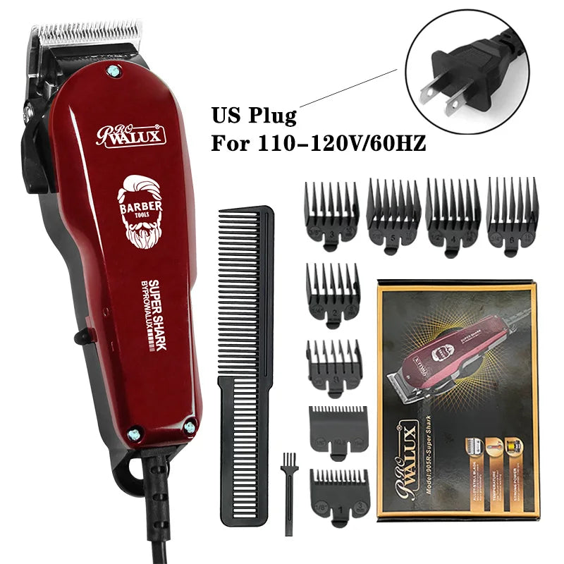 WALUX 10W Professional AC Powerful Hair Clipper EU Plug Or US Plug Hair Trimmer with 8 Guide Combs 2M Cord Home Barber Shaver