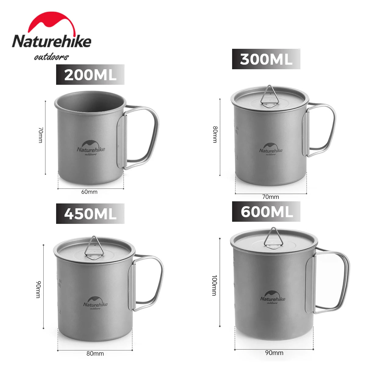 Naturehike Outdoor Titanium Cup Lightweight Portable Tea Coffee Cup Folding Handle Camping Water Mug for Hiking Travelling