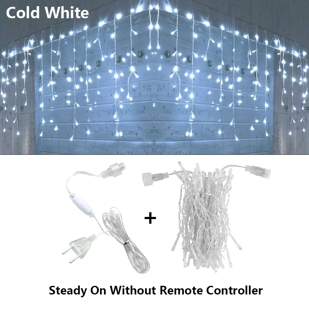 3.5M-40M LED Icicle Curtain String Fairy Lights Garland Outdoor Christmas Lights New Year Birthday Wedding Street Holiday Decor