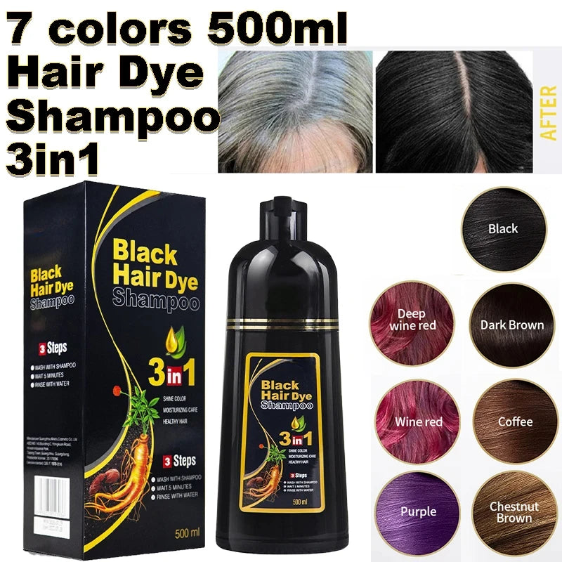 Meidu 3 In 1 Instant Coloring Shampoo Natural Black Color for Men Women Hair Dye Herbal Brown Purple Hair Dye Hair Dye Shampoo