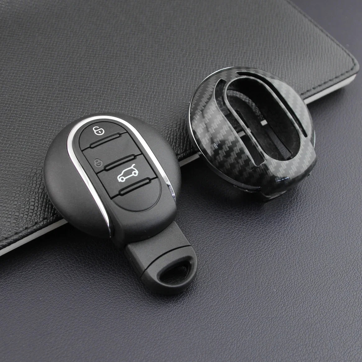 Carbon Fiber Car Key Fob Cover Case Chain Ring For Mini Cooper S One Countryman Clubman F54 F55 F56 F57 F60