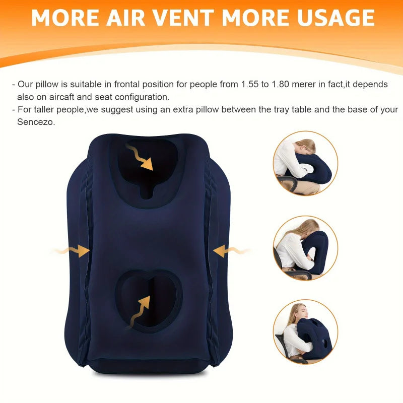 Inflatable Travel Pillow Airplane Neck Pillow with 360 Chin Support Portable Ergonomic Head Support for Flight Train Car Office