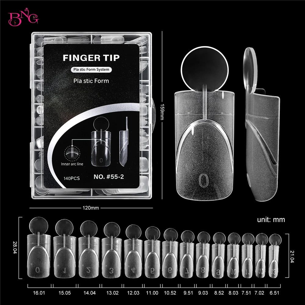BNG 140Pcs Dual Forms with Inner Arc Line Oval Square Coffin Upper Forms for Quick French Matte  Nail Molds for Nail Extensions