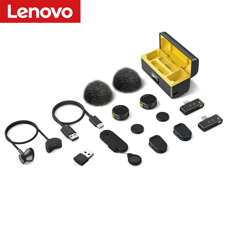Lenovo Magnetic Wireless Lavalier Microphone 100M Noise Reductionfor with Charging Box Professional Microphone for Recording