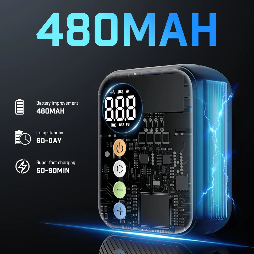 Carsun Mini Electric Bike Air Pump Wireless Portable 150Psi Tire Inflator with 480Mah Rechargeable Battery & Digital Display