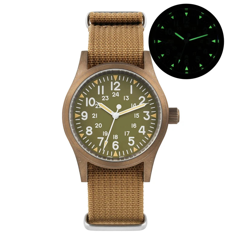 Militado Ml05 Vintage Field Watch VH31 Sweep Second Quartz Movement Sapphire Crystal High Clear AR Coating Luminous 38Mm Watches