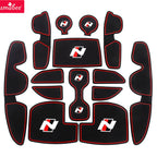 Smabee Anti-Slip Cup Holder Door Slot Mat Set for Hyundai i30 N 2017-2022 Red