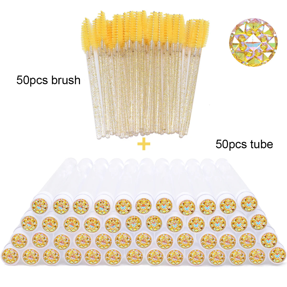50pcs Lash Brush Mascara Wands with Tube Containers, Crystal Handle Spoolies - Red