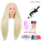 Mannequin Head 100% Synthetic Hair Hairdresser Training Head With Tripod Manikin Cosmetology Doll Head For Braiding Styling