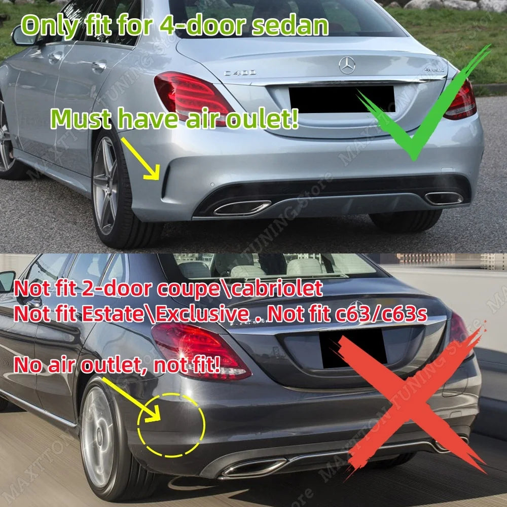 For Mercedes Benz C-Class W205 4-Door C180 C200 C260 C43 AMG 2015-2021 Rear Bumper Side Outlet Spoiler Air Vent Knife Trim