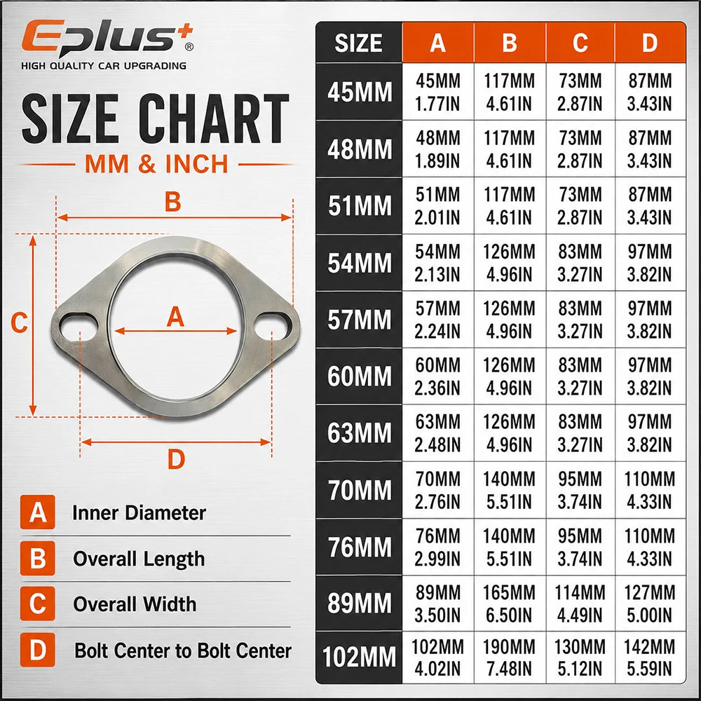 Eplus Car Motorcycle Exhaust pipe Muffler Flange Joint Kit Universal 2 Holes 304 Stainless Steel 51MM 63MM 76MM