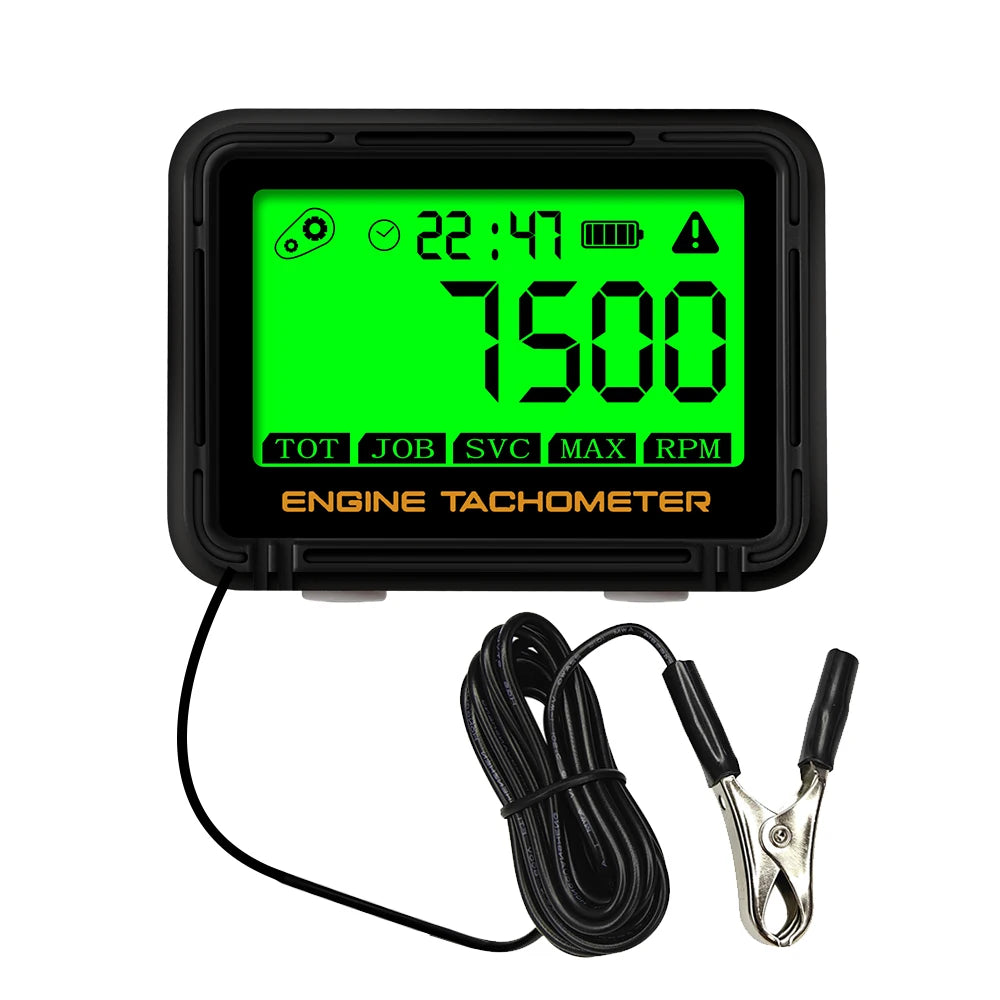 Tachometer Hour Meter Digital Motorcycle ATV Lawn Mower Engine Gauge LCD SVC Inductive Alert RPM Clock Backlight Waterproof