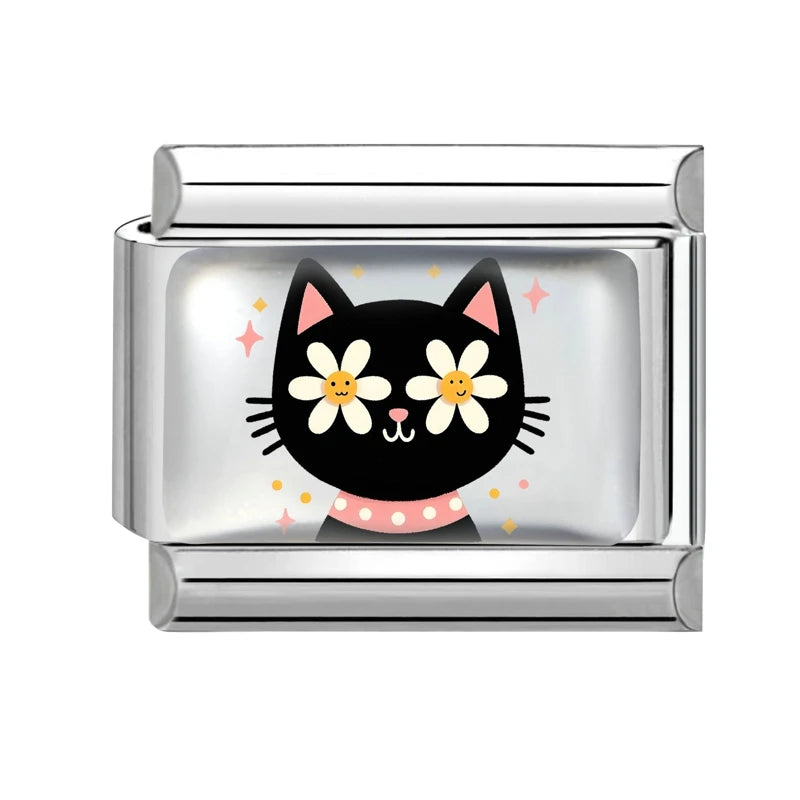 2025 Original Cute Cartoon Colorful Pet Dog Black Cats Italian Charm Links Fit 9mm Stainless Steel Bracelet Men Women DIY Making
