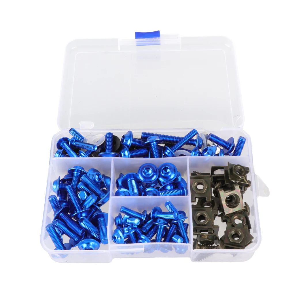 Motorcycle Fairing Screw Kit 177pcs Aluminum Windshield Cover Bolts Set, Blue
