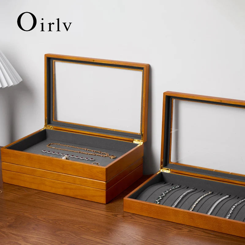Oirlv Wooden Jewelry Box Retro Jewelry Display Ring Necklace Earring Bracelet Box Multi Jewelry Storage Organizer Display Case