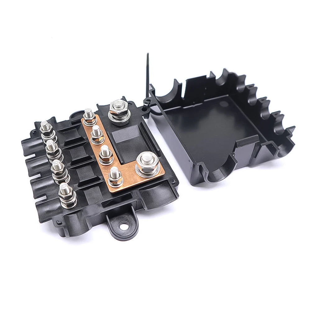 Fuse Holder For 1x-MEGA + 4x -MIDI Fuses With Busbar & Protective Cover High Strength ABS Stable Current Distribution -Universal