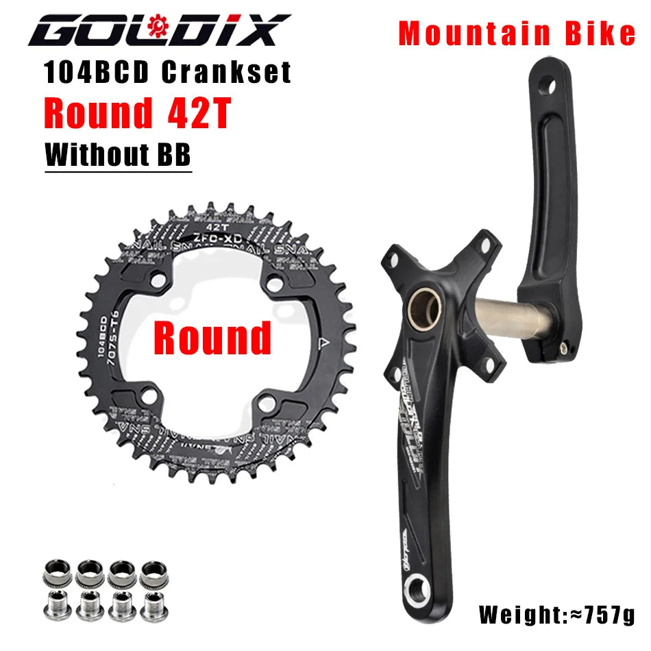 GOLDIX Bicycle Crank Chainring 104BCD MTB Bike Crank Aluminum Alloy with Bottom 170mm Crank Black 32T 34T 36T 38T Plate