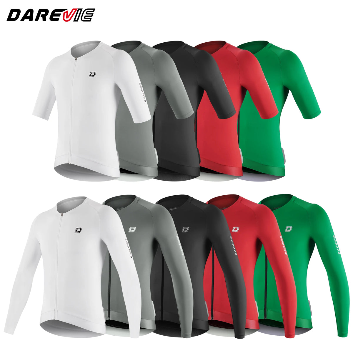 DAREVIE Men's Cycling Jersey DVJ278 Moisture Wicking Anti-Slip Hem, Black/Green/Grey/Red
