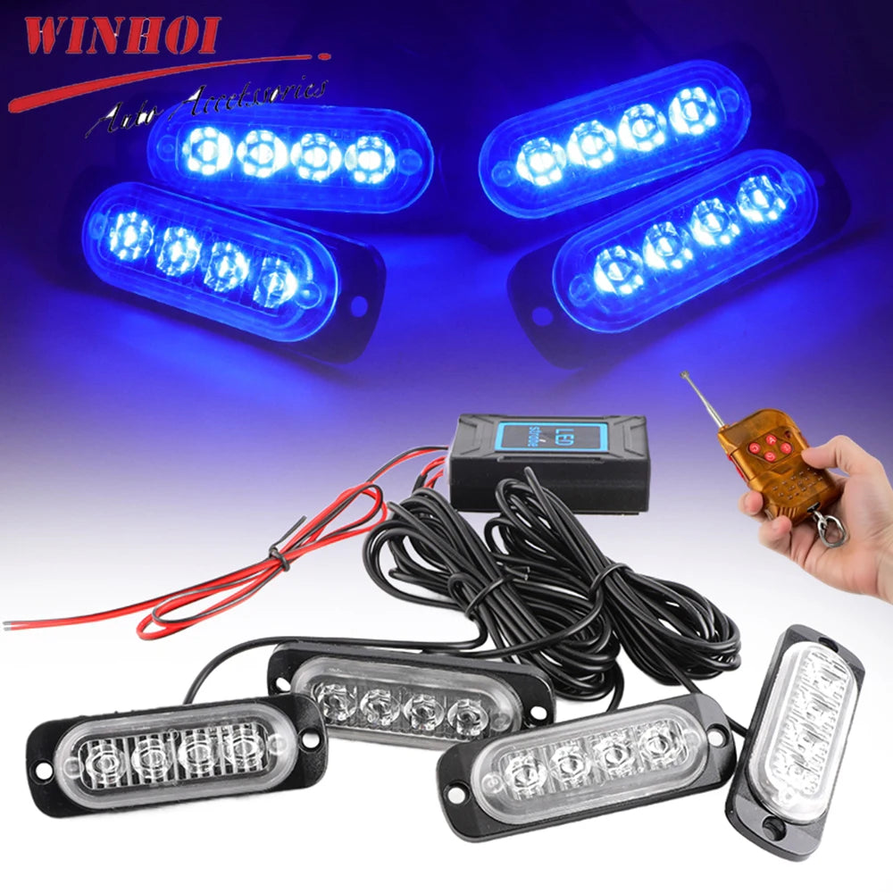Wireless Grille Police Lights for Car Led Strobe Lights Automotive Flashing Warning Beacon 12V -24V Emergency Lamp for Vehicles