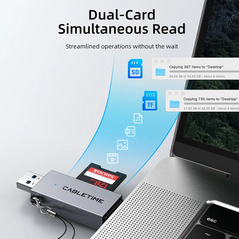CABLETIME 2 IN 1 USB 3.0 Card Reader USB C & Micro SD Reader High-Speed 104MB/s Compatible with iPad MacBook pro