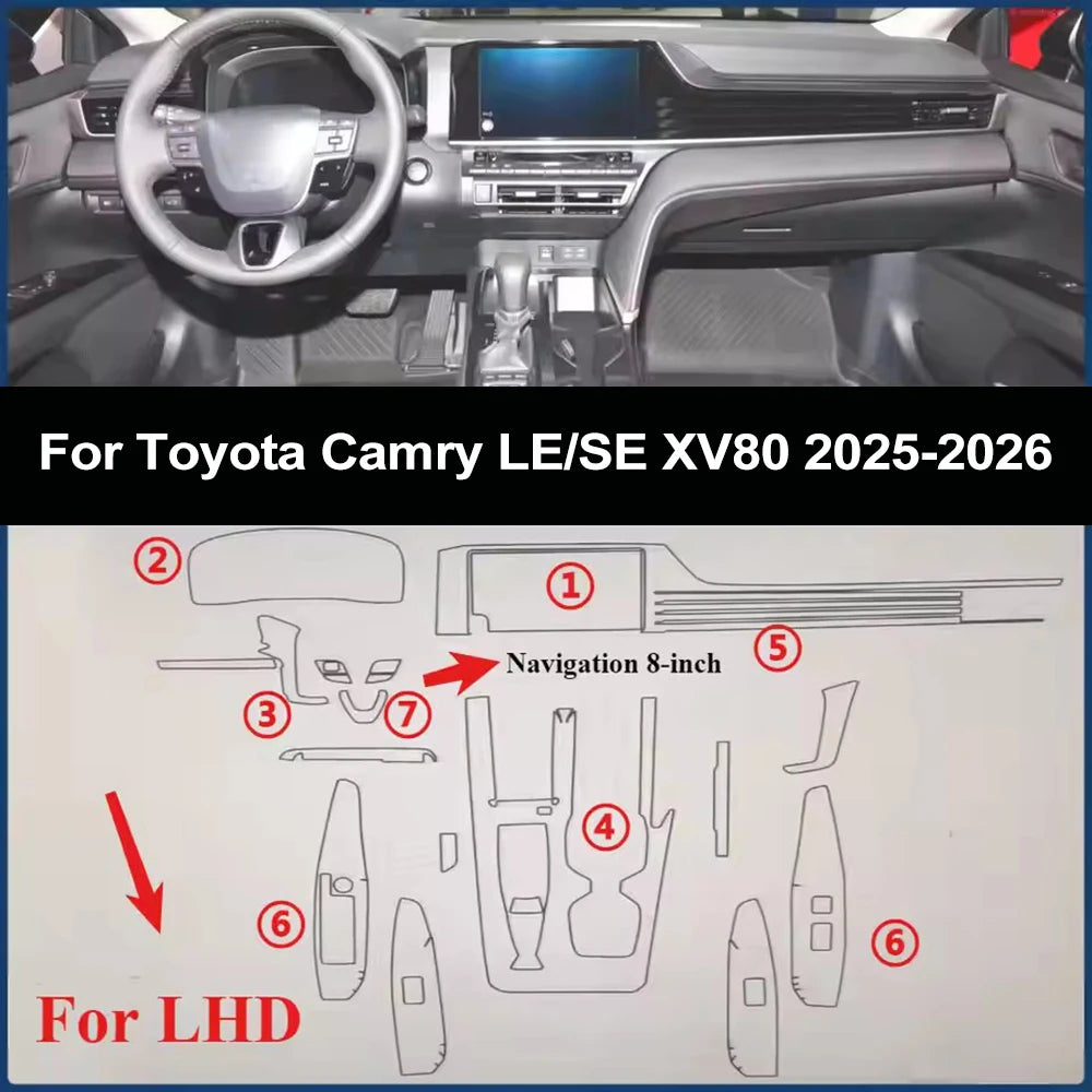 Car TPU Interior Protection Pre-cut Film For Toyota Camry XV80 2025-2026 Gear Panel Center Console Navigation Cover Accessories
